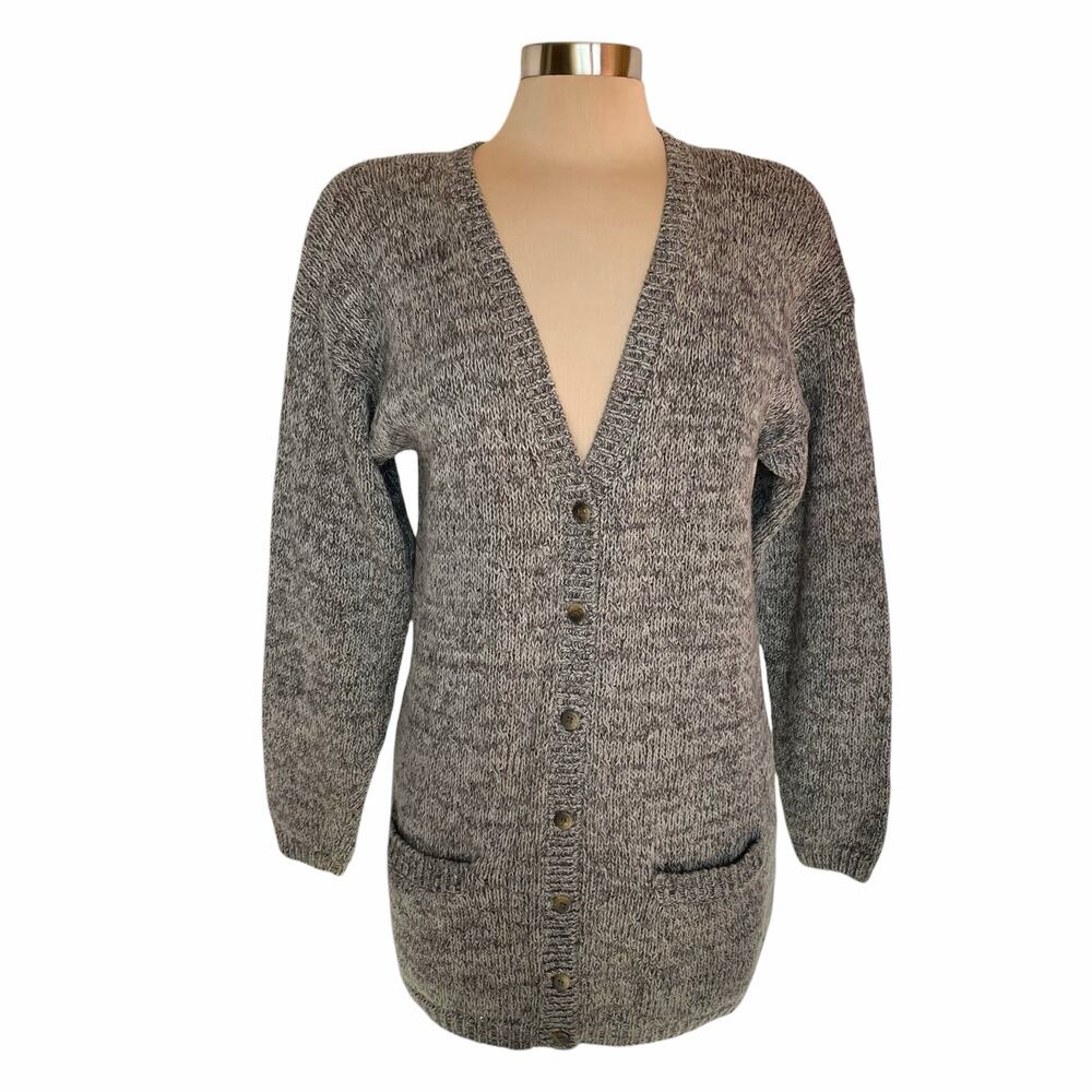 Portraits Northern Isles Ramie Cotton Blend Gray Cardigan Sweater MED Minimalist